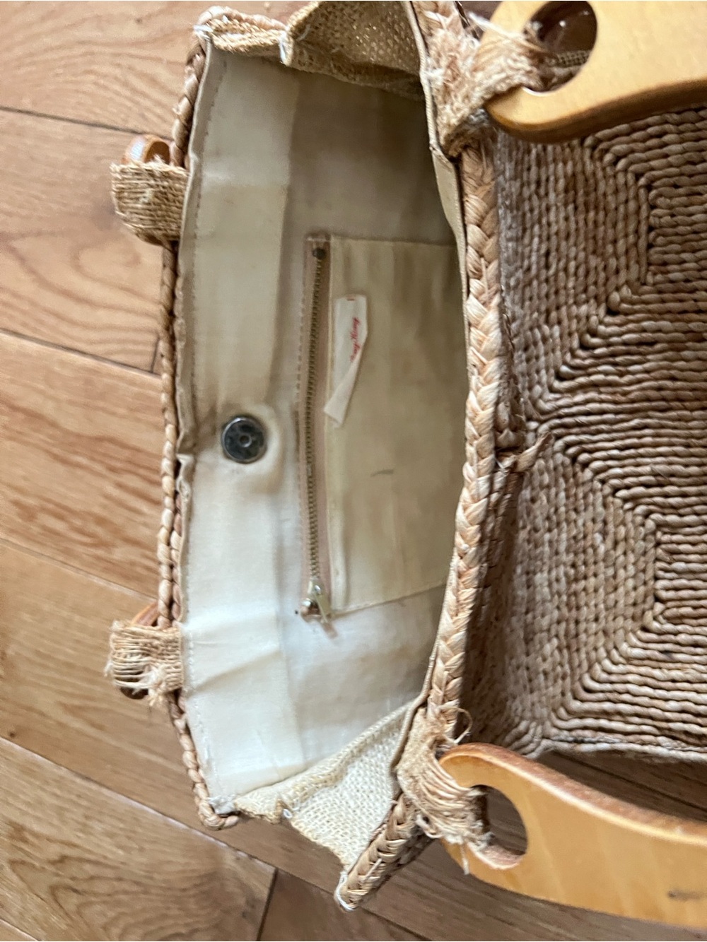 Woven Natural Straw Tote with Wooden Handles - Picture 5 of 7